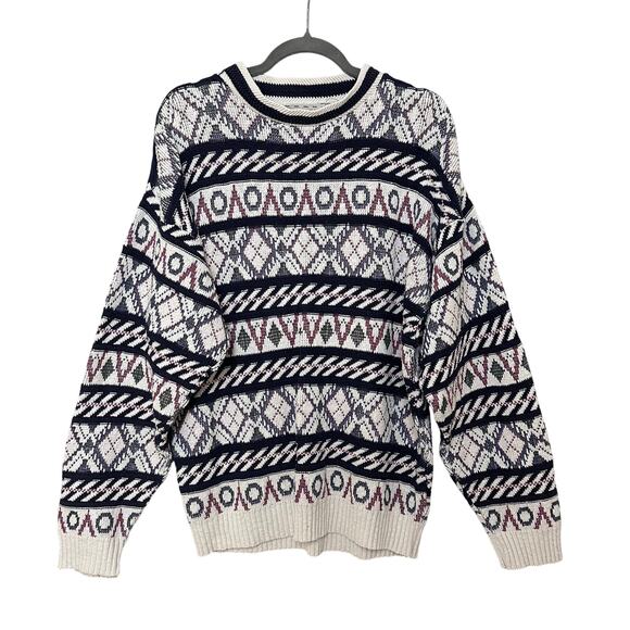Vintage Crossings Geometric Sweater Size M Grunge Grandpa Distressed Cosby HOLES - Picture 1 of 7